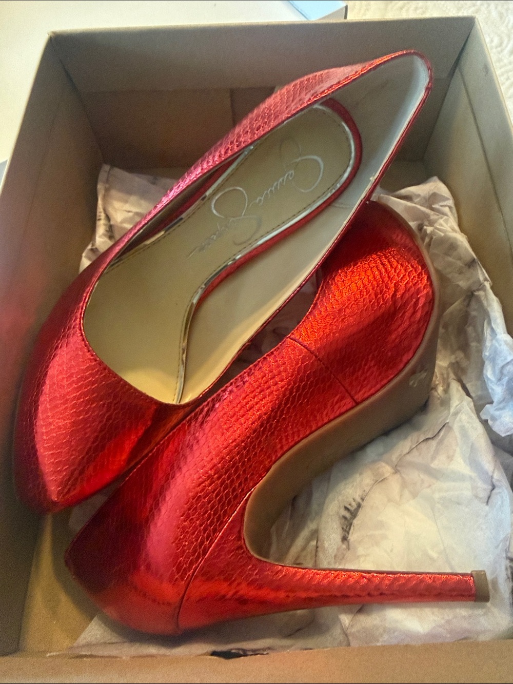 Jessica Simpson Metallic Red Pointed-Toe Stiletto Pumps